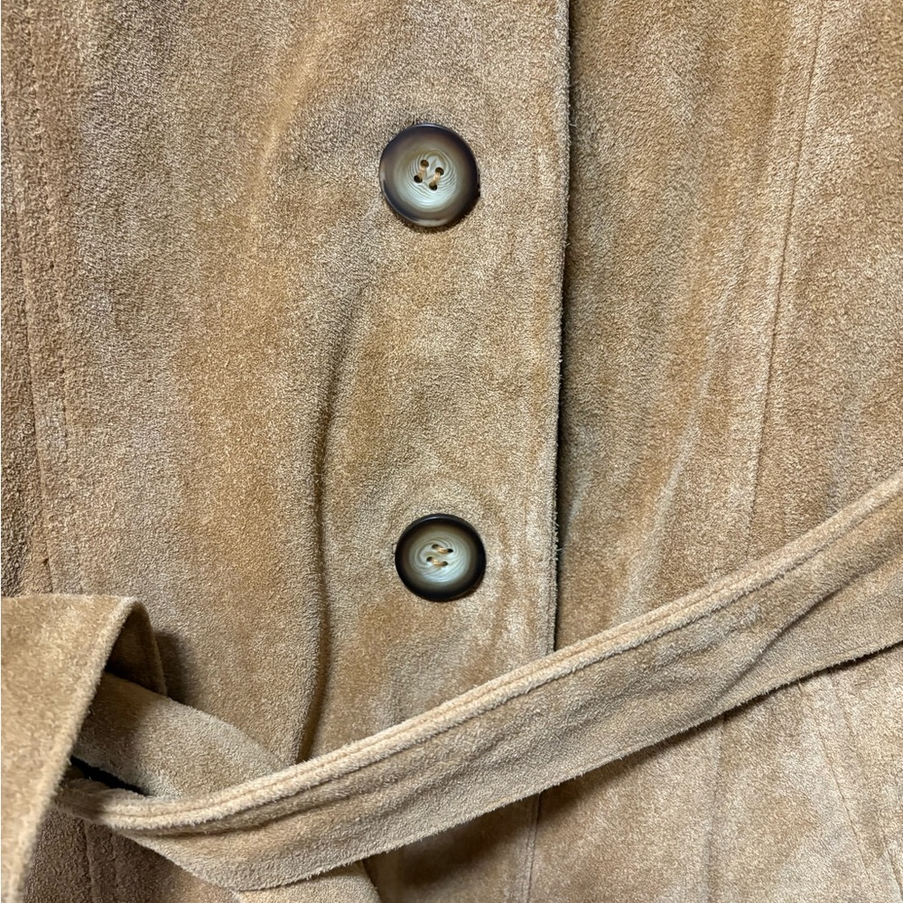 Zara Tan Suede Leather Belted Button Up Jacket Size Large - Picture 2 of 6